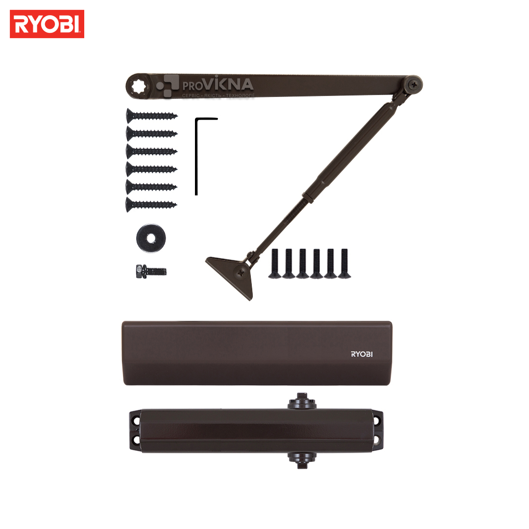Дотягувач дверний RYOBI 2055V (100кг – 1250мм) з пристроєм фіксації Коричневий